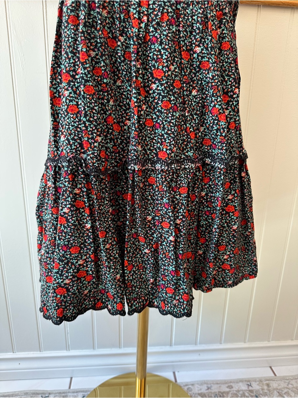 Urban Outfitters Black Floral Smocked Mini Dress with Red Accents - Picture 4 of 7